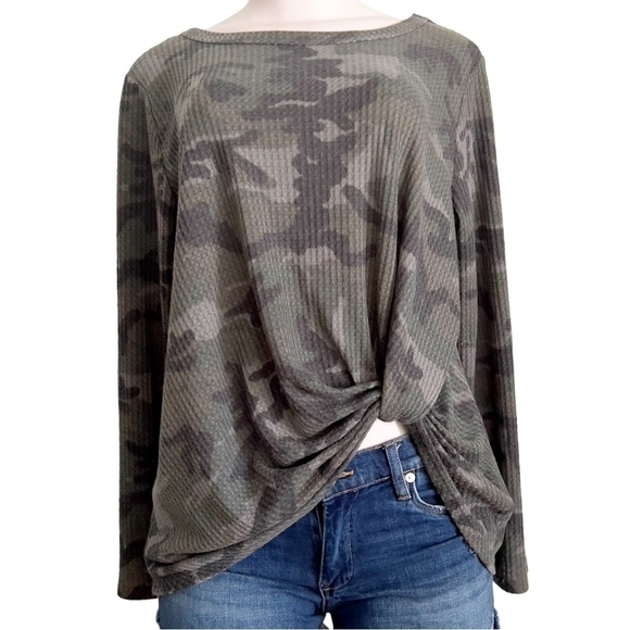 Fantastic Fawn Camo Print Waffle Knit Twist Tie Waist SZ S Green - Picture 1 of 5